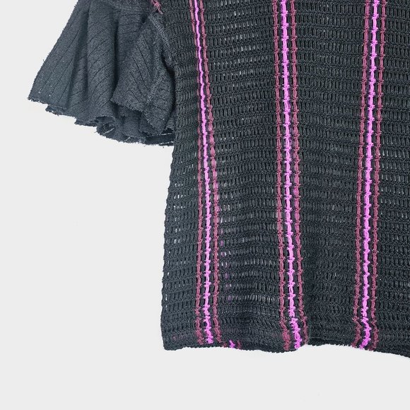 Free People Babes Only Full Crochet Sheer Top in Black Hot Pink, Side Tie Sz Sm - Picture 4 of 8